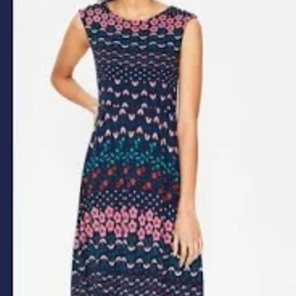 Boden Navy Floral Midi Dress with Pink & Red Accents - Picture 2 of 4